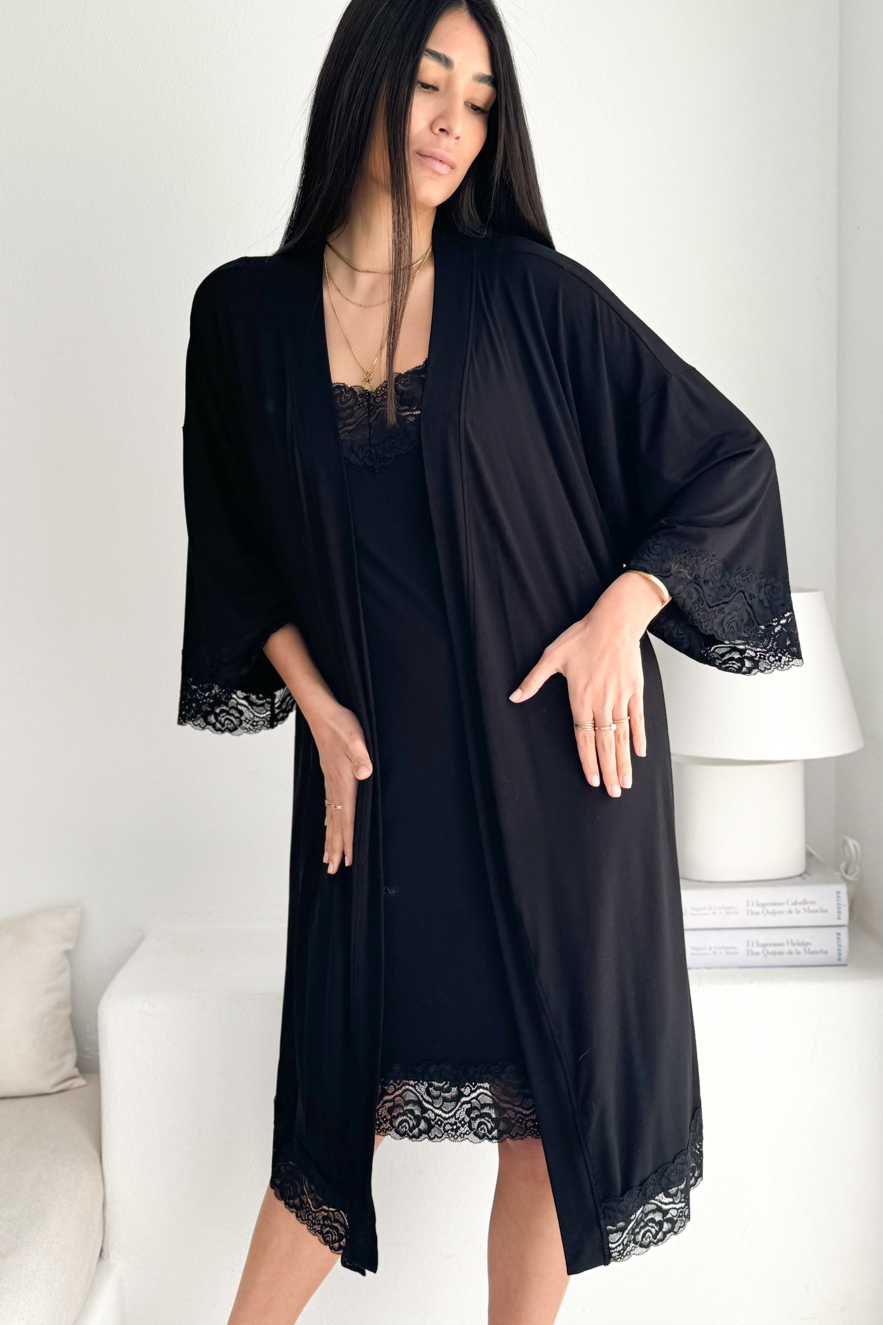 Vita 7 8 Lace Ankle Kimono Black