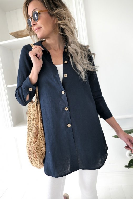 Mia linen blouse, navy