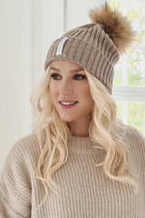 Pom-pom beanie, taupe/taupe