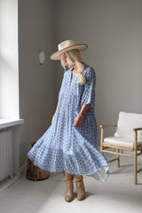 Elena viskoosimekko, blue geo print