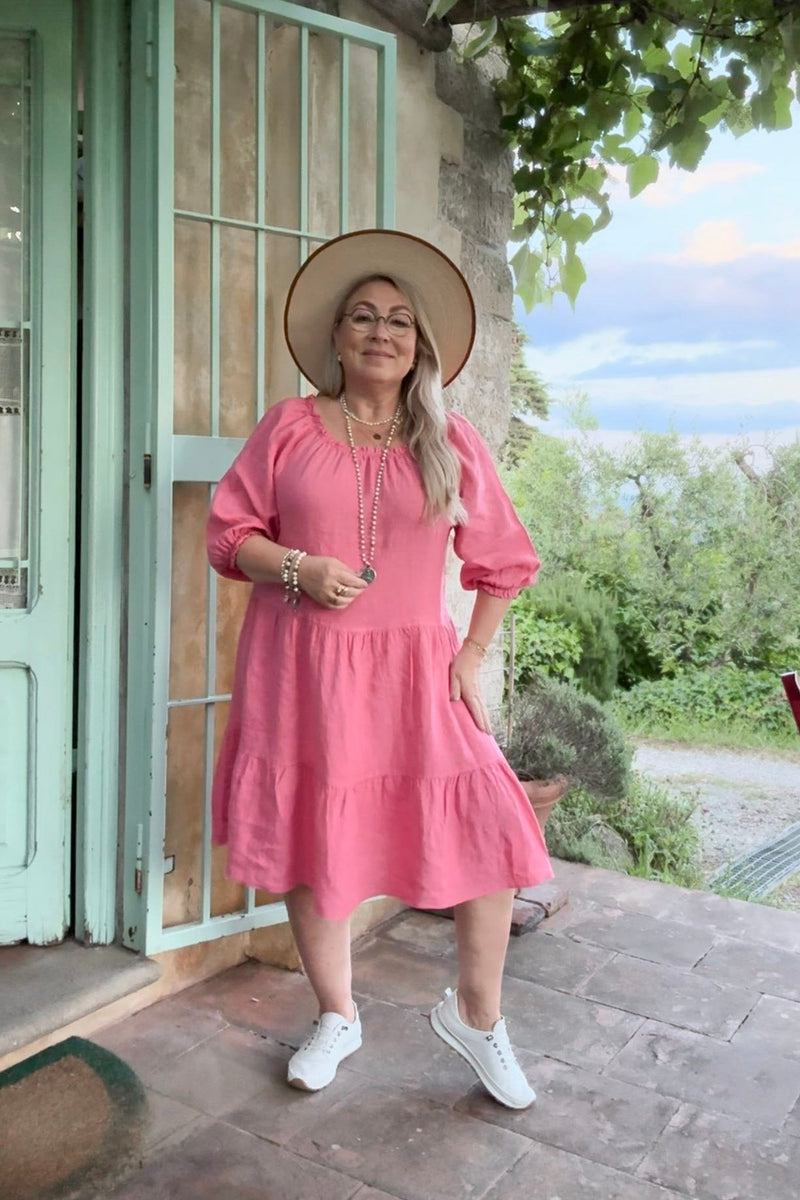 Abby linen dress, bubble pink