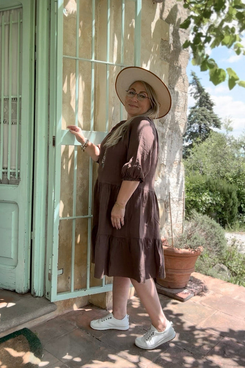Abby linen dress, coffee