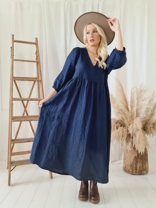 Almira linen dress, navy blue