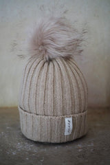 Pom-pom beanie, beige