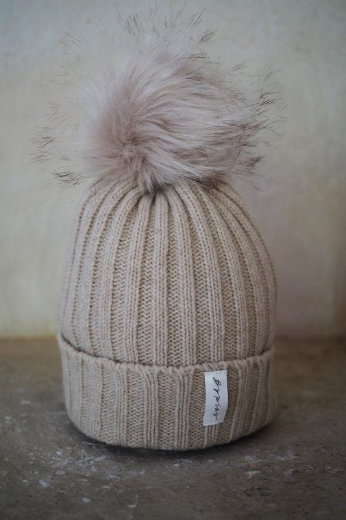 Pom-pom beanie, beige