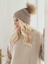 Pom-pom beanie, taupe/taupe