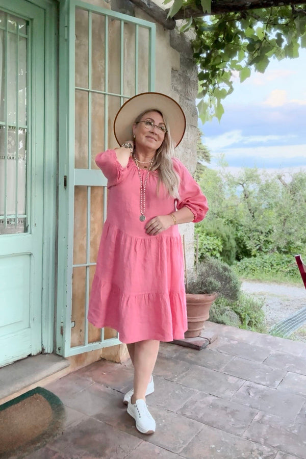 Abby linen dress, bubble pink