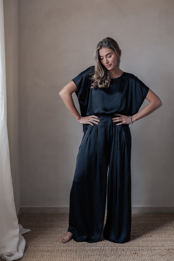 Satin luxe Shine pants, black
