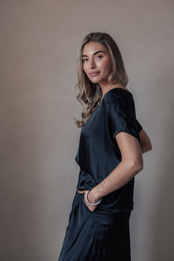 Satin luxe Ellery top, black