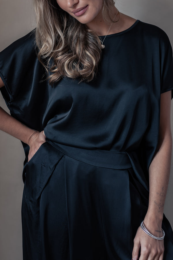 Satin luxe Ellery top, black