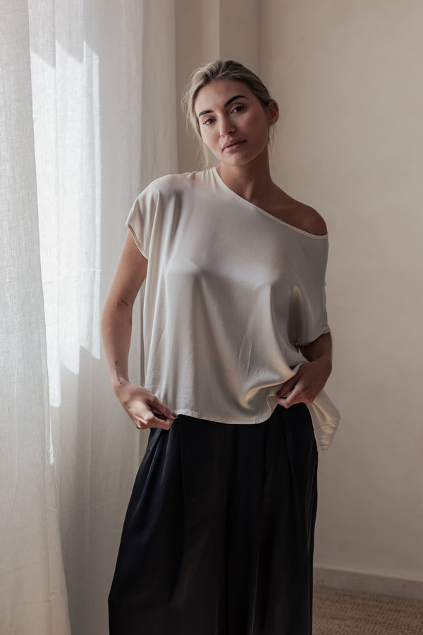 Satin luxe Ellery top, vanilla