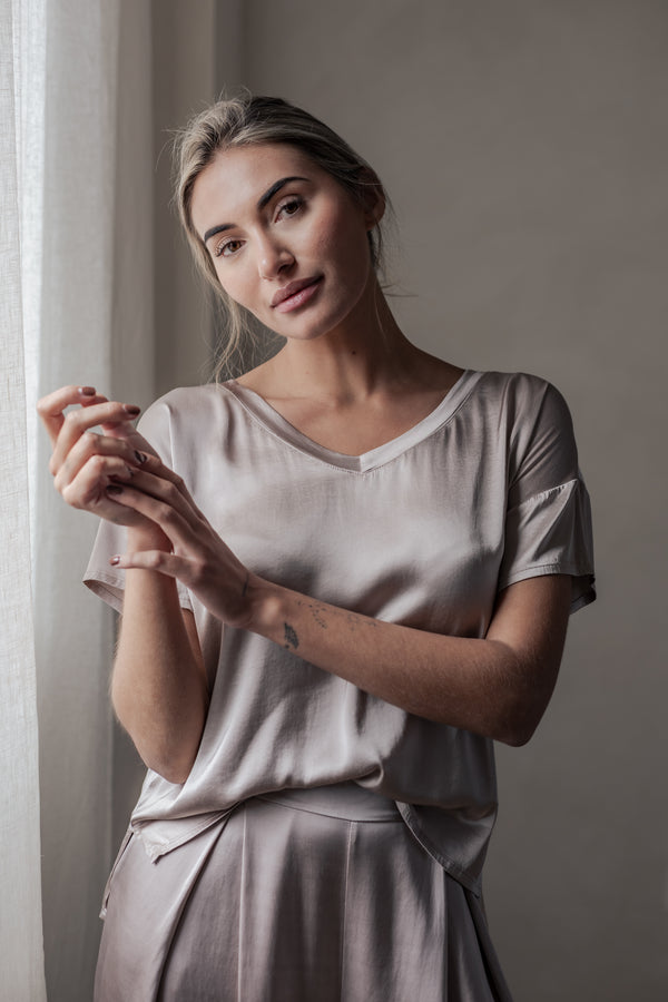 Satin luxe Erla top, silverpink