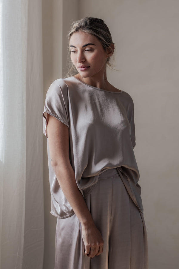 Satin luxe Ellery top, silverpink
