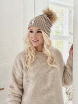 Pom-pom beanie, taupe/taupe