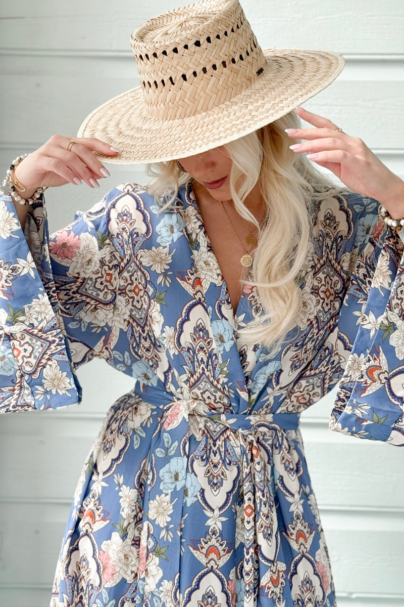 Live the dream kimono, denim blue