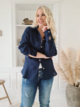 Boyfriend linen blouse, navy