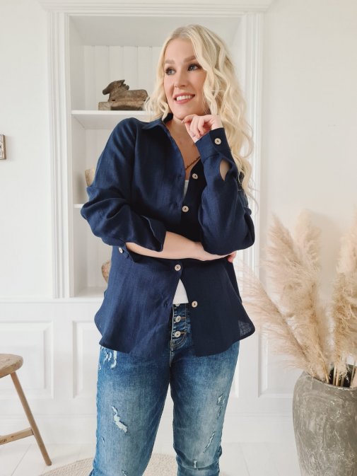 Boyfriend linen blouse, navy