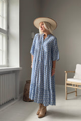 Elena viskoosimekko, blue geo print