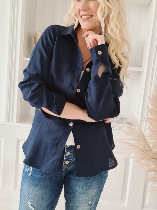 Boyfriend linen blouse, navy