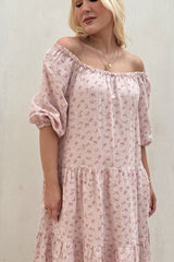 Abby linen dress, floral pink
