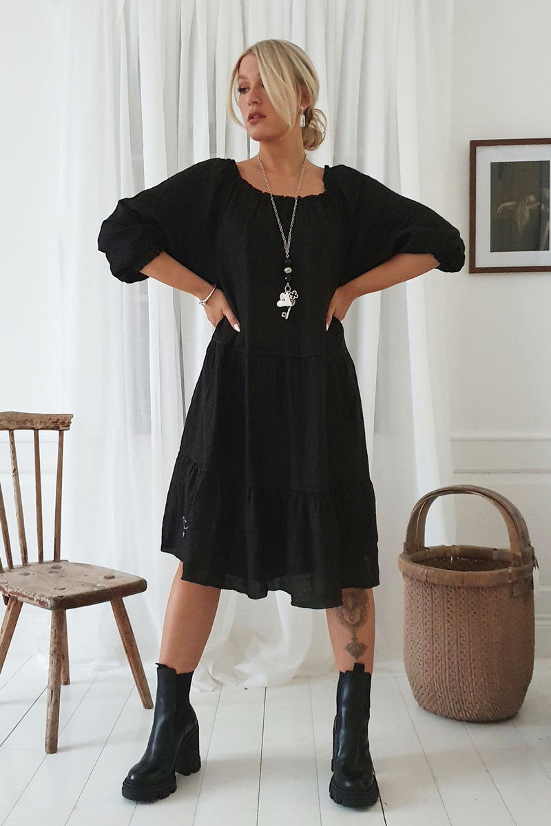 Abby linen dress, black