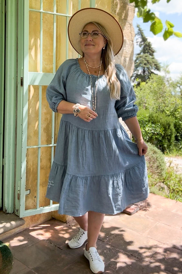 Abby linen dress, denim blue