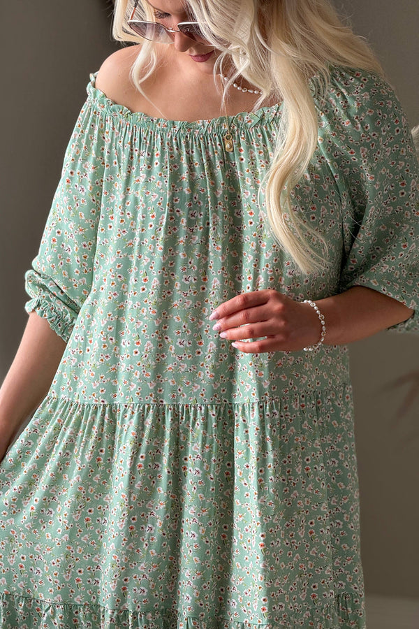 Abby viskoosimekko, pale green floral