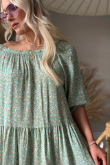 Abby viscose dress, smokey blue floral