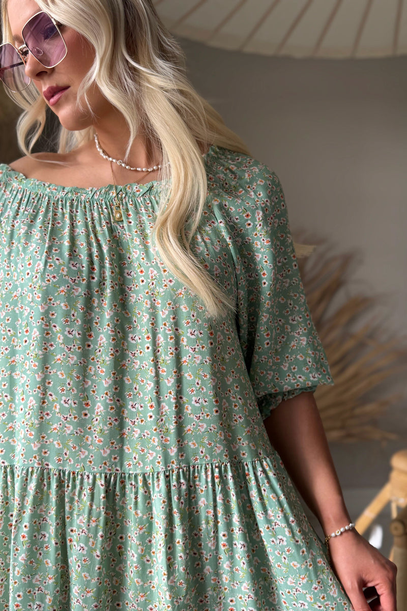 Abby viscose dress, smokey blue floral