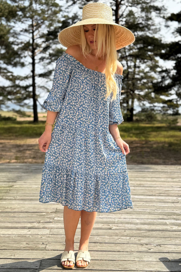 Abby viscose dress, smokey blue floral