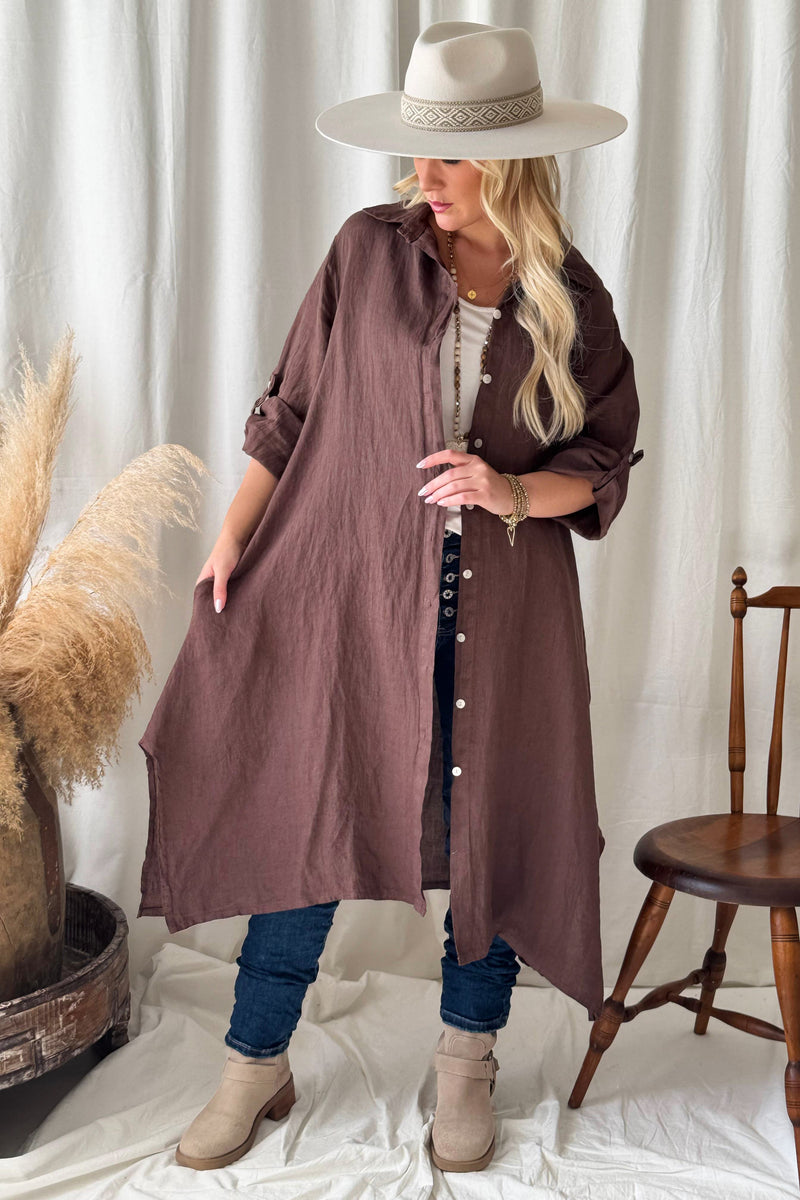 Adele linen shirt dress, coffee