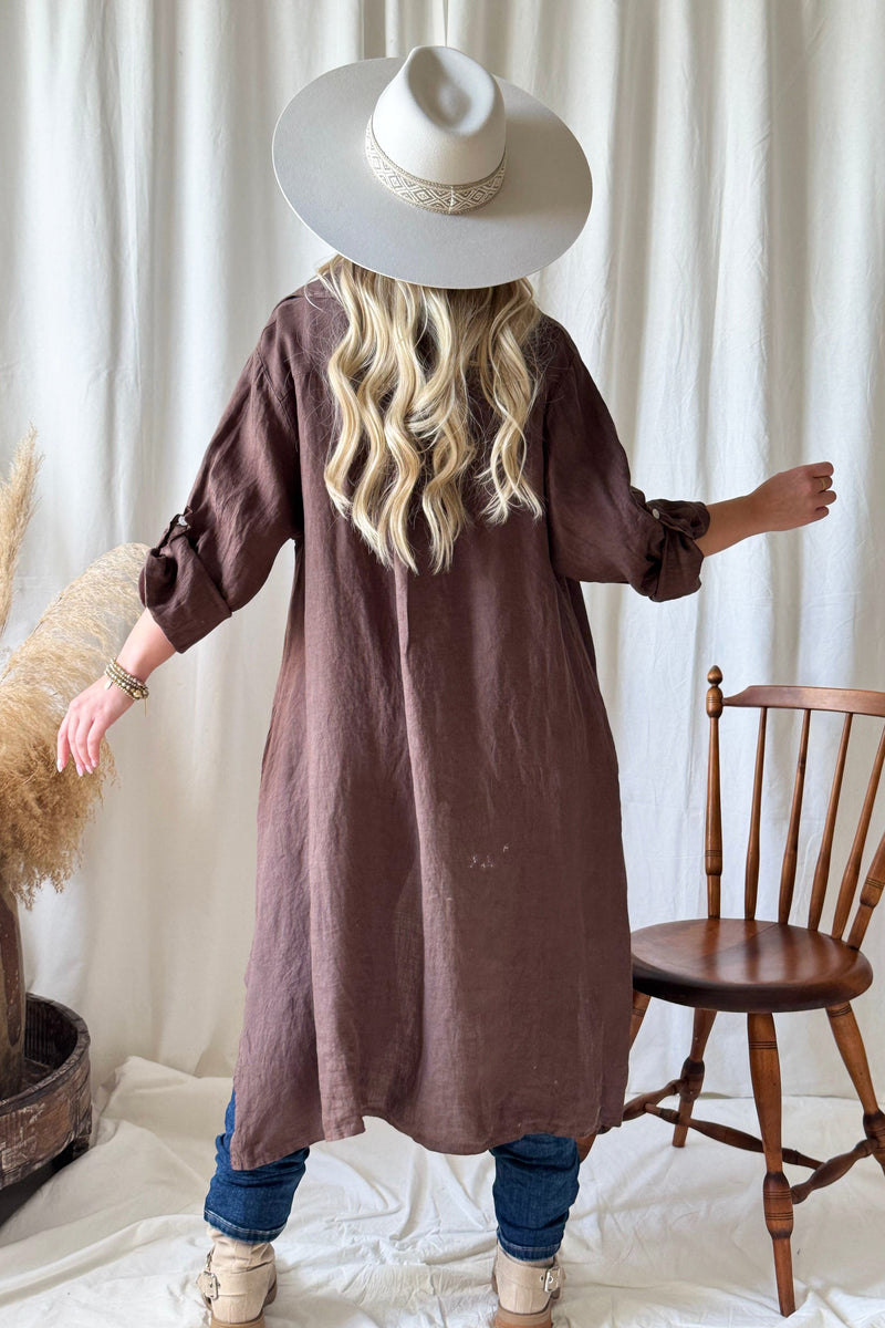 Adele linen shirt dress, coffee