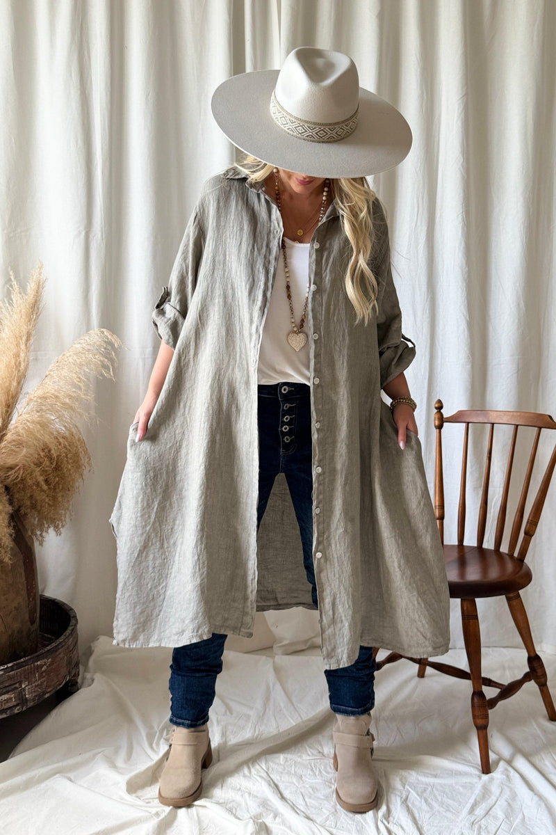 Adele linen shirt dress, taupe