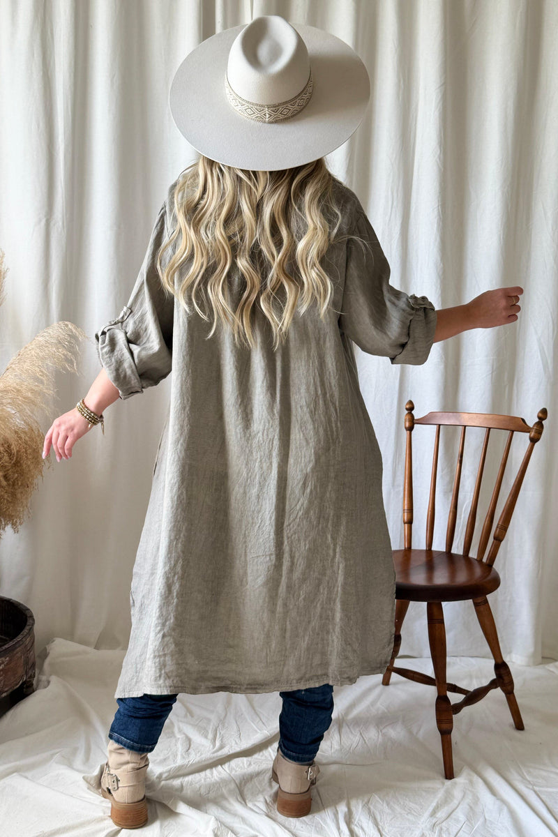 Adele linen shirt dress, taupe