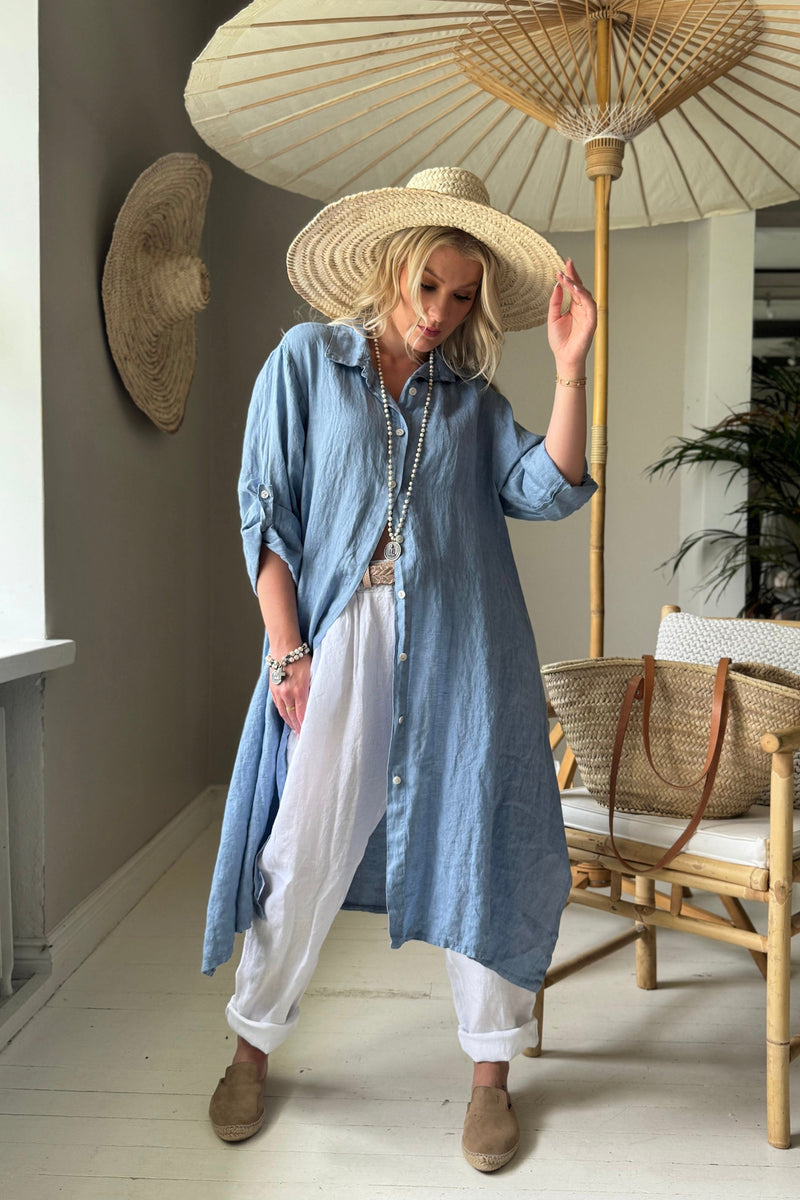 Adele linen shirt dress, denim blue