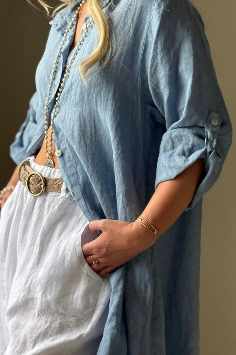 Adele linen shirt dress, denim blue