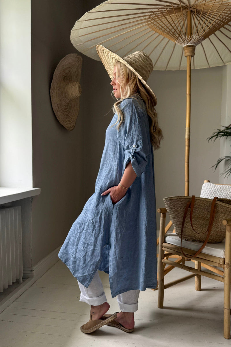 Adele linen shirt dress, denim blue