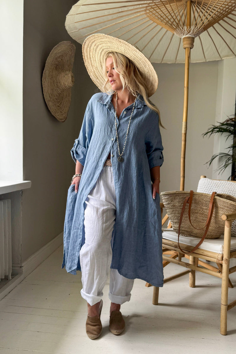 Adele linen shirt dress, denim blue