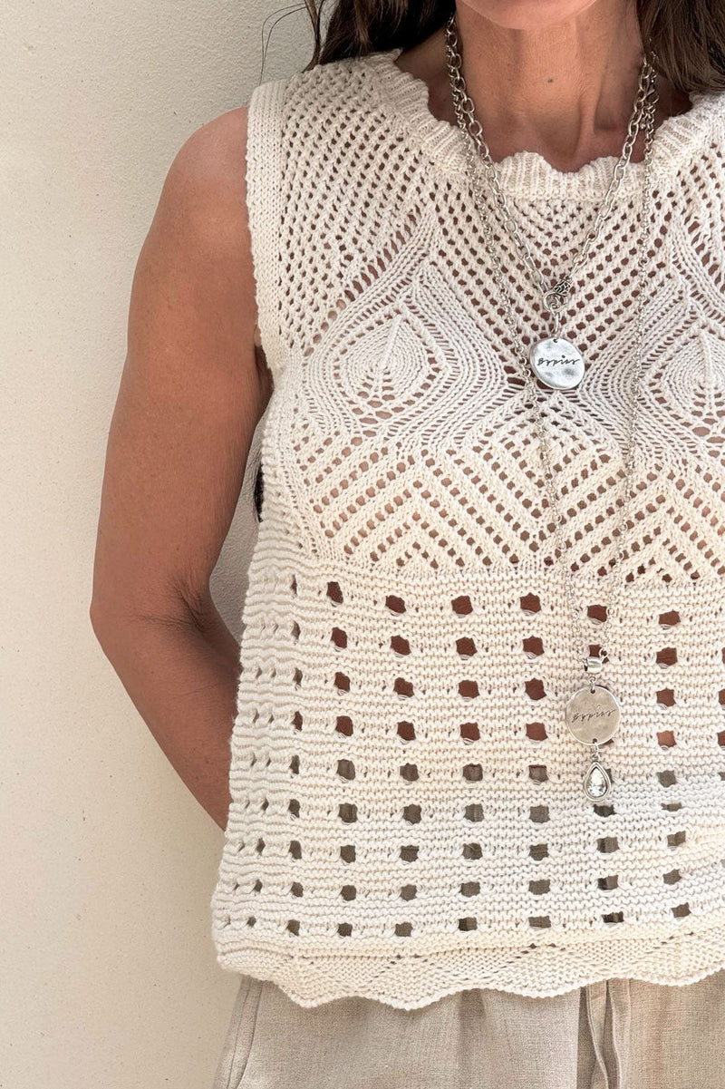 Adrien crochet top, off white