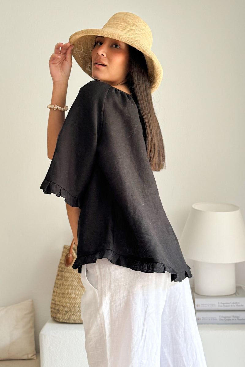 Alessia linen shirt, black