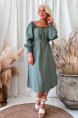 Amalfi linen dress, camo green