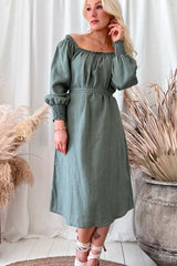Amalfi linen dress, camo green