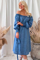 Amalfi linen dress, denim blue