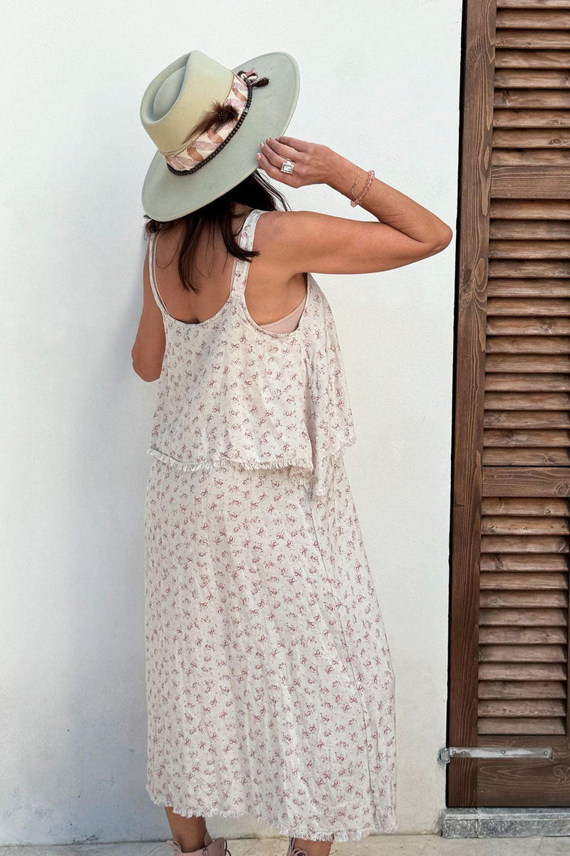 Amandine linen dress, floral sand