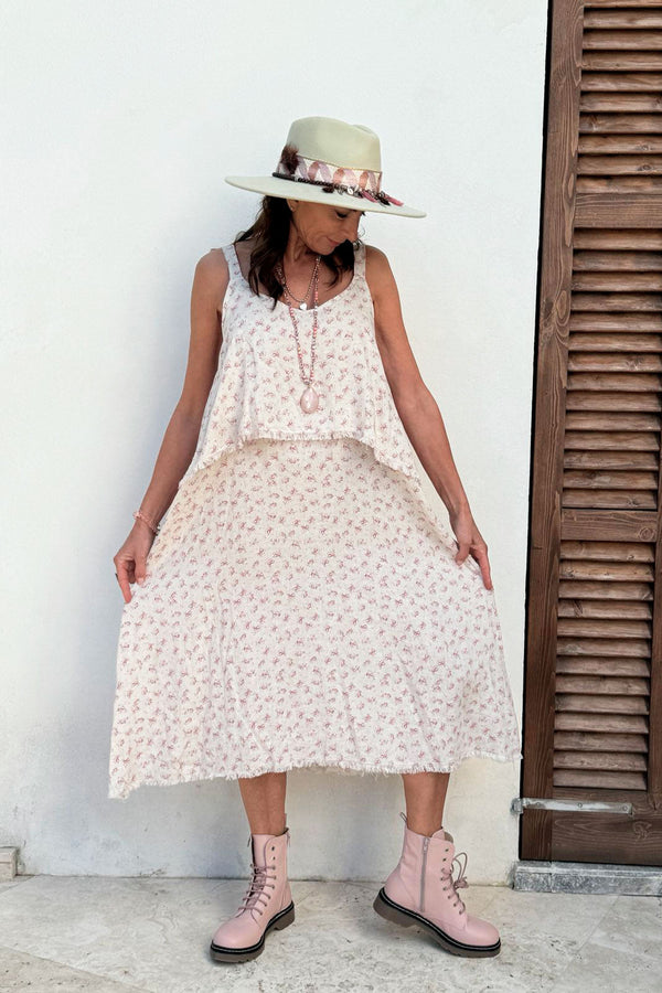 Amandine linen dress, floral sand