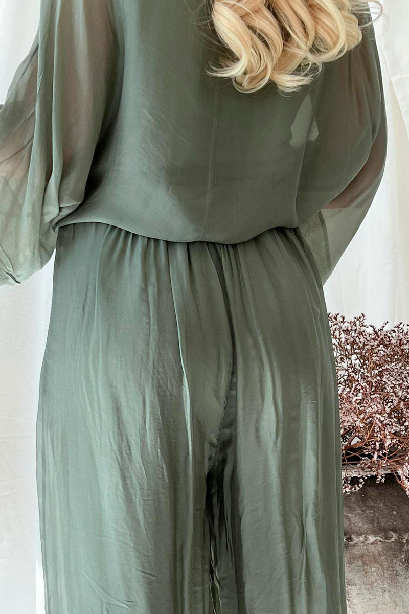 Angela silk blend pants, olive