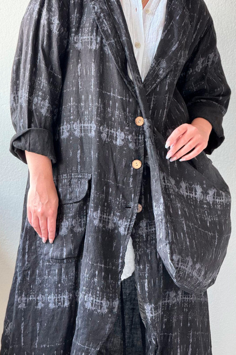 Aniston linen coat, black print