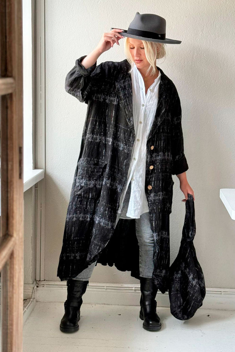 Aniston linen coat, black print