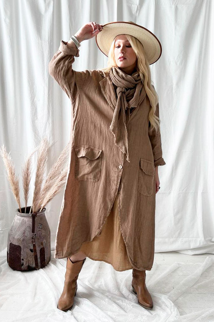 Aniston linen coat, caramel