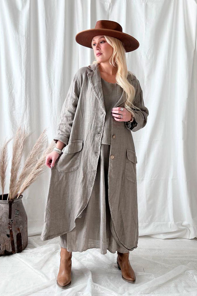 Aniston linen coat, taupe